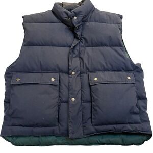 Vintage Down Woodlake Mens Puffer Vest Navy Blue Quilted Full Snap Pockets XL